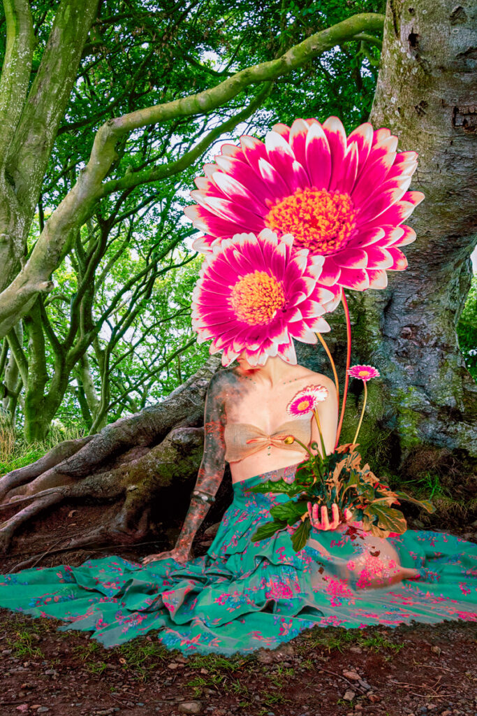 Woman seated grounded, with a connection to the earth, evoking stability and growth.